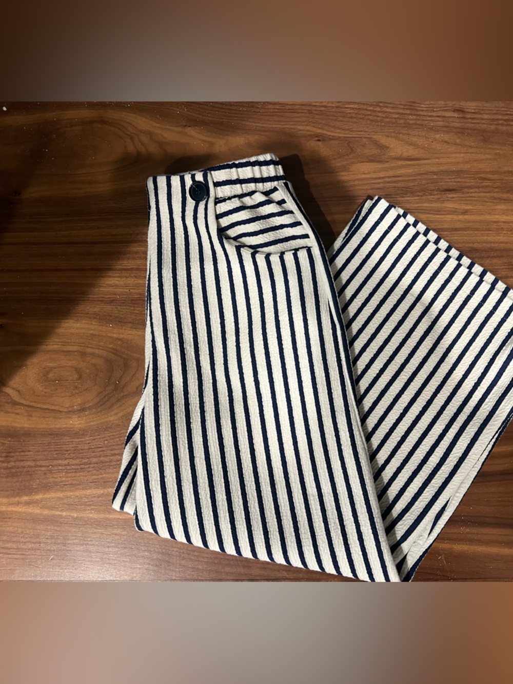 Zara Girls Striped Navy & Ivory wide Leg Pants